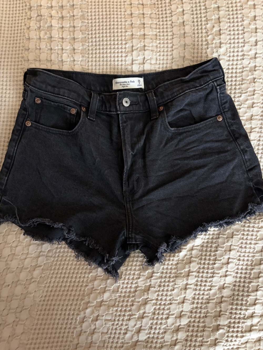 Abercrombie & Fitch Black Raw-Hem High-Rise Denim Shorts
